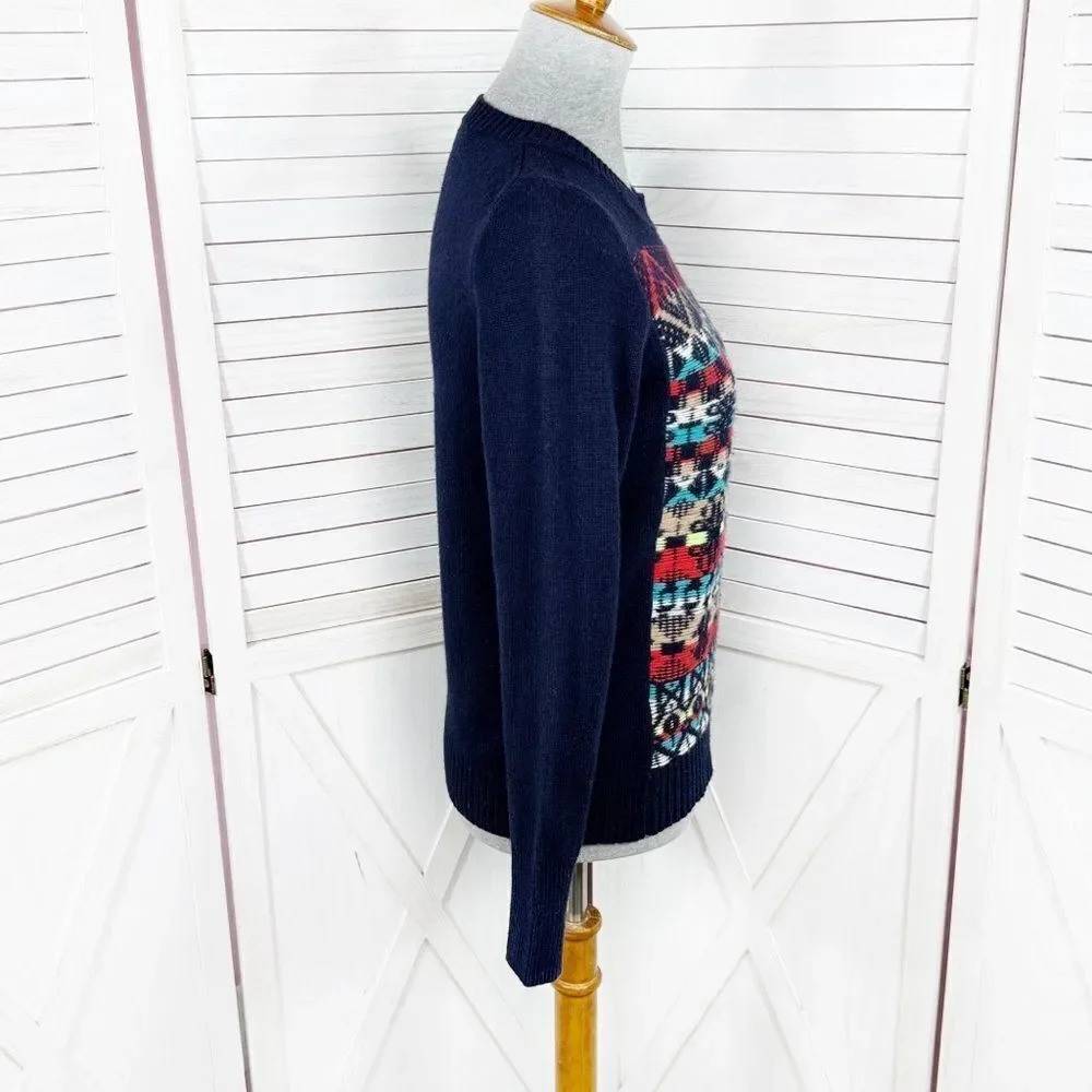 J. Crew Aztec Fair‎ Isle Jacquard Stich Wool Sweater Blue XS Crewneck Pullover